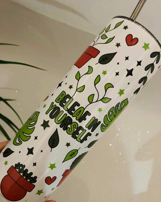 Beleaf in yourself 20oz tumbler positivity with lid & straw straight