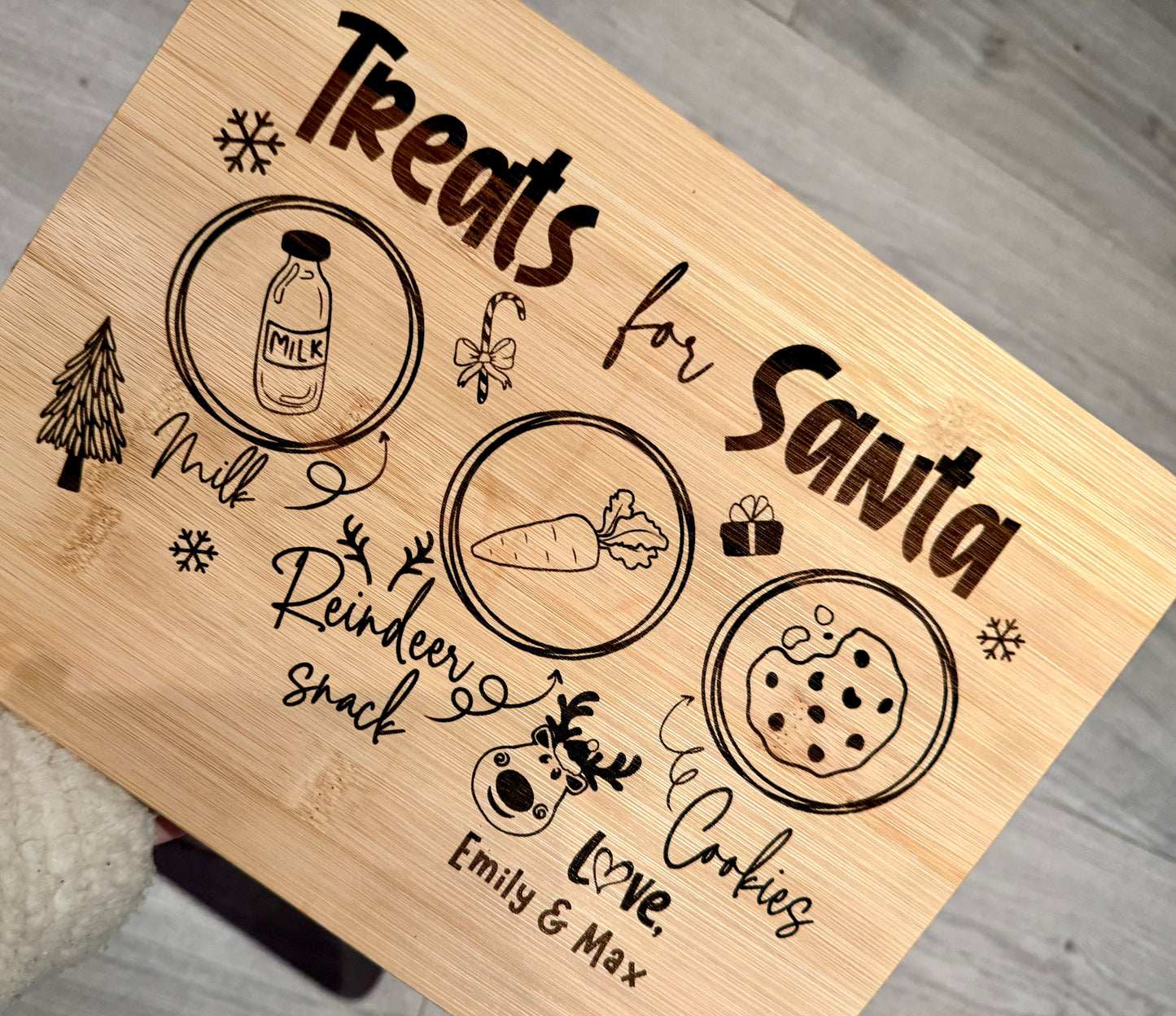 Christmas treats for santa board personalised, bamboo laser engraved