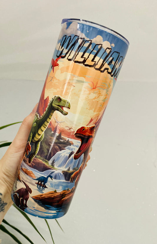 DINOSAUR 20oz tumbler with lid & straw. Personalised, straight