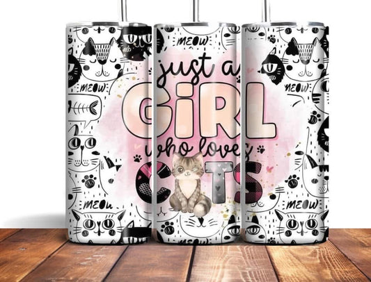 Just a girl who loves cats, 20oz tumbler with lid & straw, pets