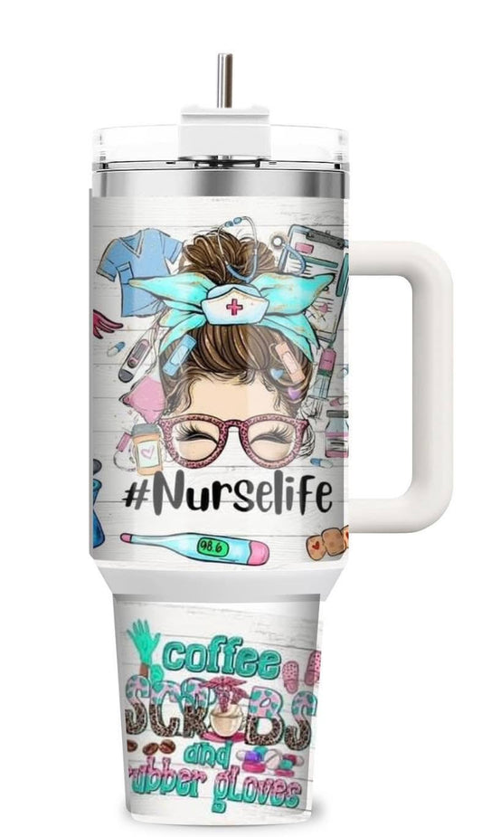Nurse life 40oz tumbler with lid and straw