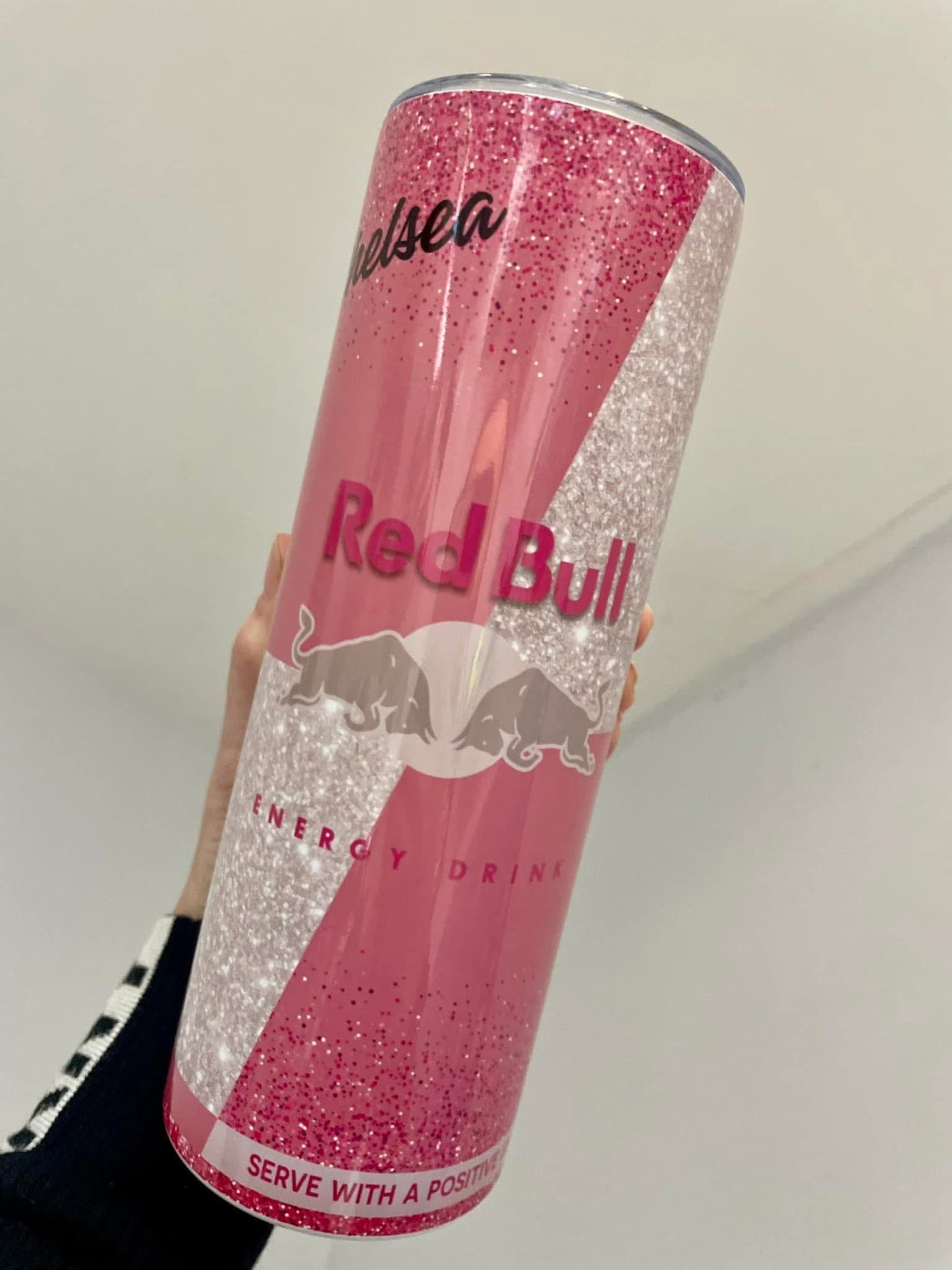 Pink energy Red Bull style personalised 20oz tumbler straight