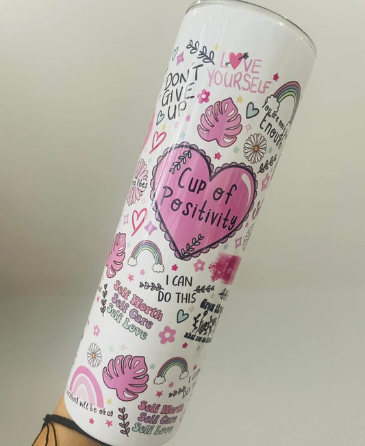 30oz tumbler, cup of positivity straight with handle