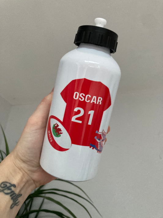 Rugby theme wales personalised  water bottle children’s