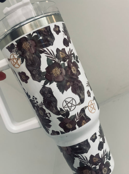 40oz tumbler witchy pentagram, 'The Crow’