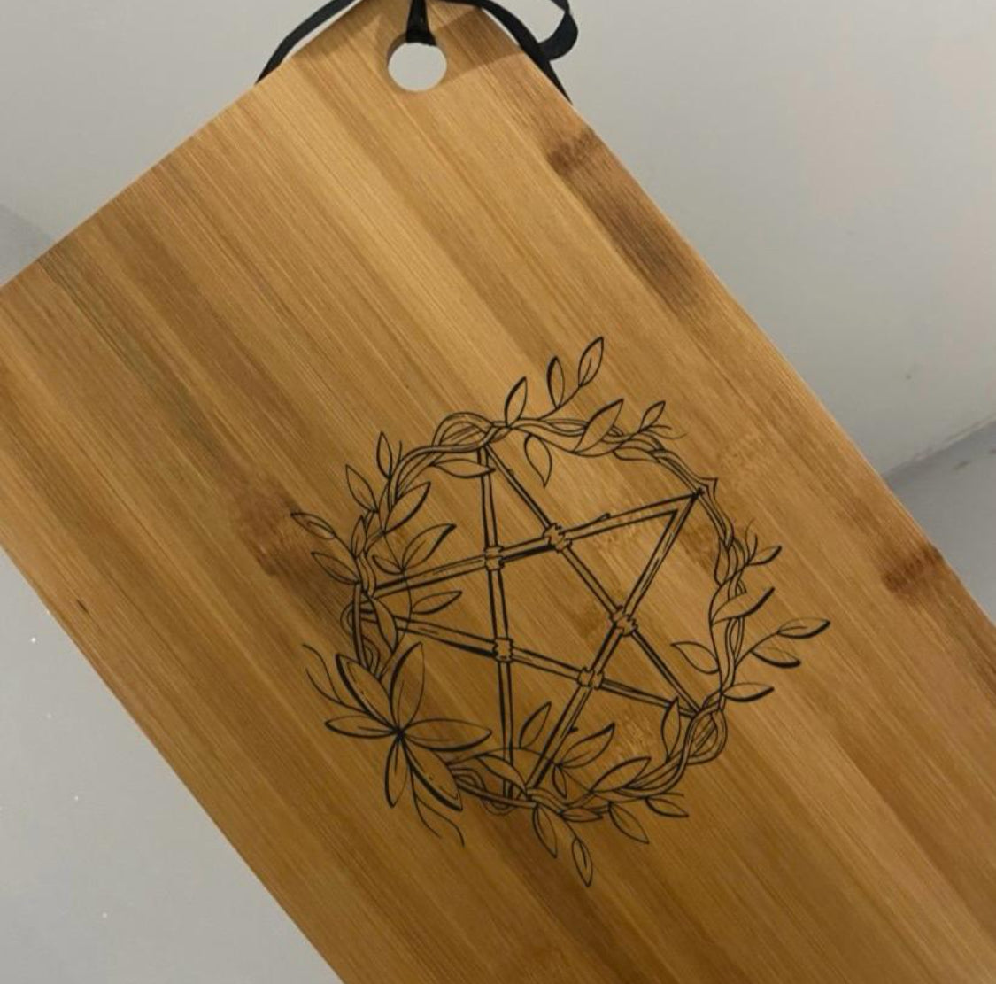Pentacle bamboo chopping board large 30cm, witchy home accessories, gift