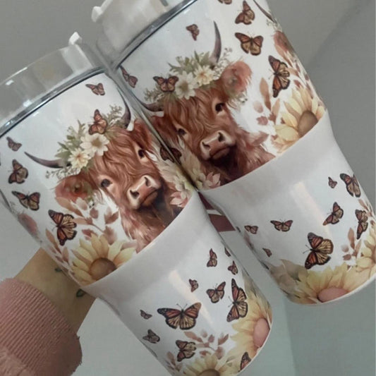 20oz tumbler with handle highland cow